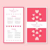 Vecteur gratuit modèle de menu saint valentin design plat