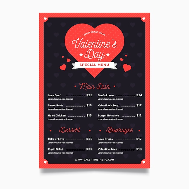 Modèle De Menu Saint Valentin Design Plat