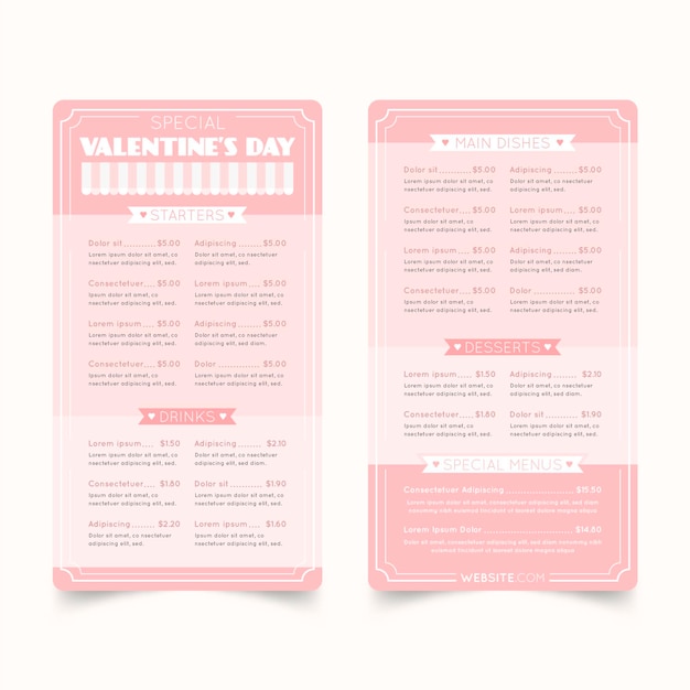 Modèle De Menu De La Saint-valentin Design Plat