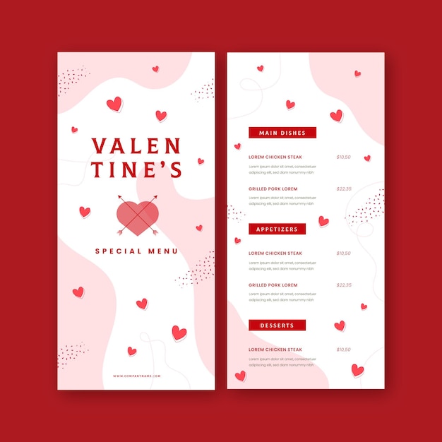 Modèle De Menu De La Saint-valentin Design Plat