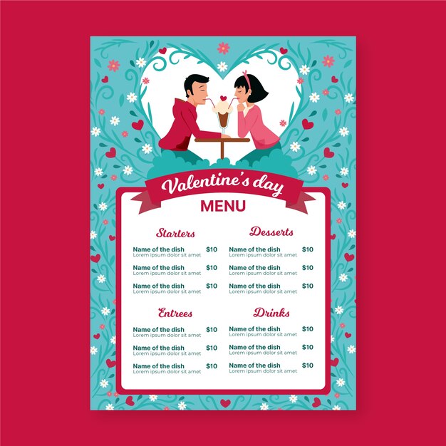 Modèle De Menu Saint Valentin Dessiné à La Main