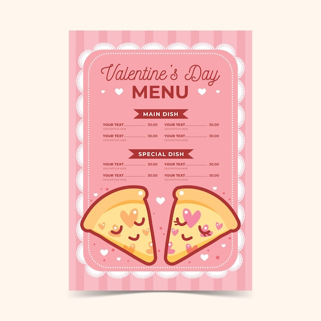 Modèle de menu de la Saint-Valentin dessiné à la main