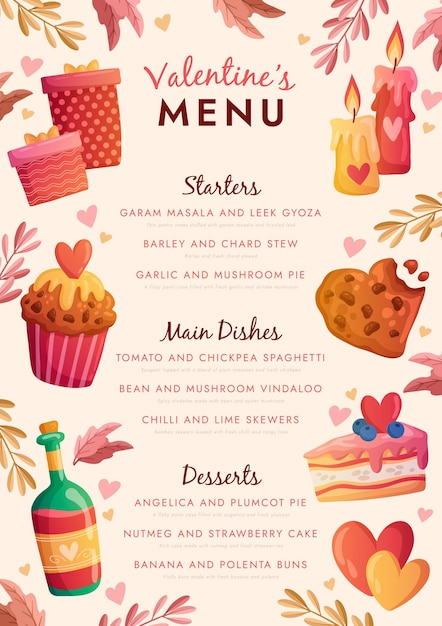 Modèle De Menu De La Saint-valentin Dessiné à La Main