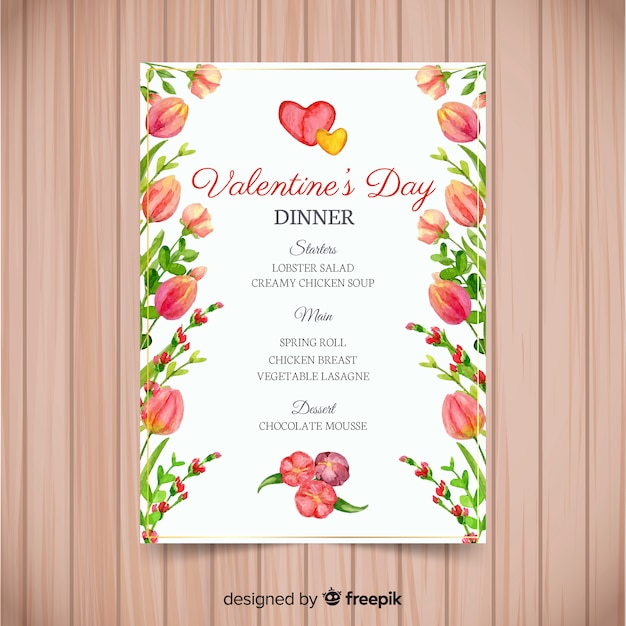 Modèle De Menu Saint-valentin Fleurs Aquarelle