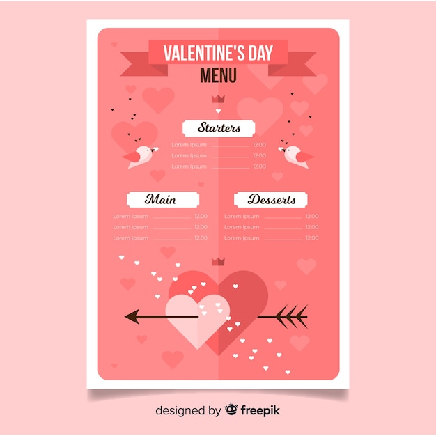 Modèle De Menu Saint Valentin Oiseaux Plats