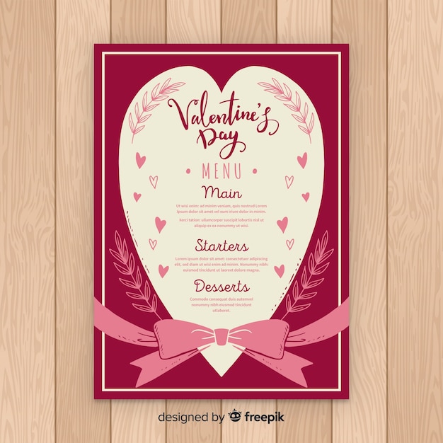 Vecteur gratuit modèle de menu de la saint-valentin