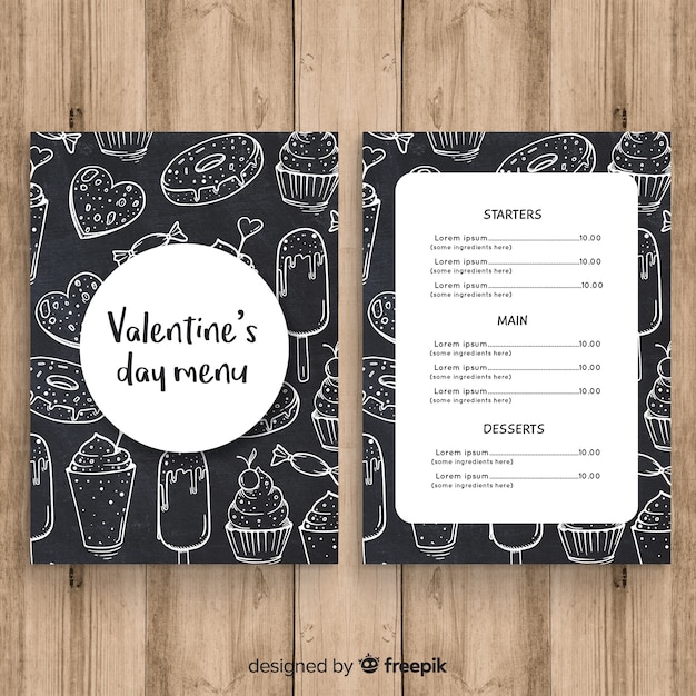 Vecteur gratuit modèle de menu de la saint-valentin