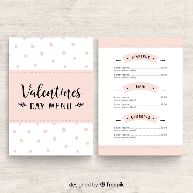 Modèle de menu de la Saint-Valentin