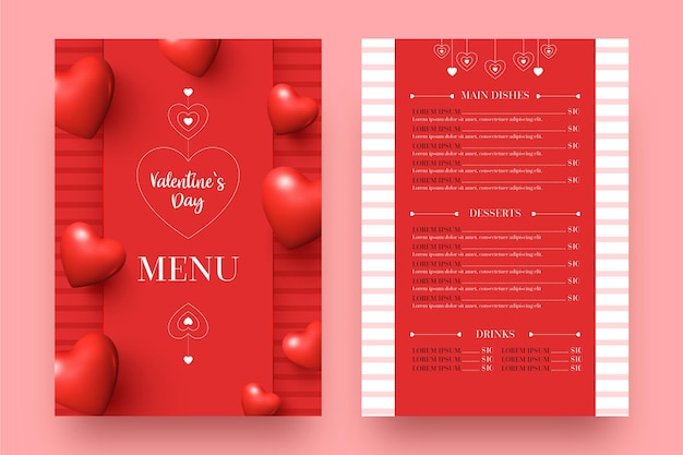 Vecteur gratuit modèle de menu de la saint-valentin