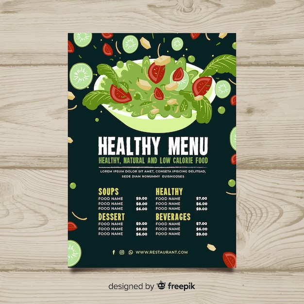 Vecteur gratuit modèle de menu santé bol à salade