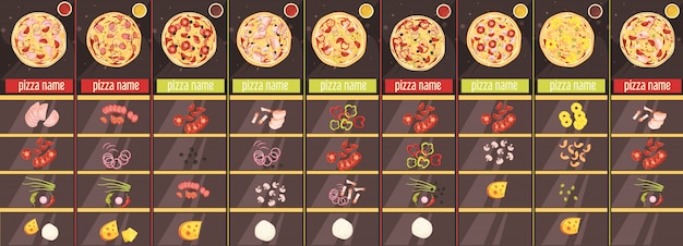 Modèle de menu de style de dessin animé de pizza