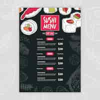 Vecteur gratuit modèle de menu de sushi moderne