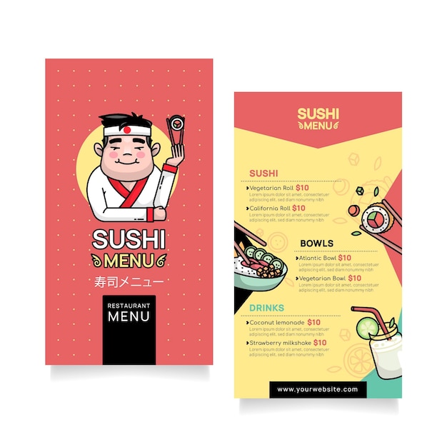 Vecteur gratuit modèle de menu de sushi vertical