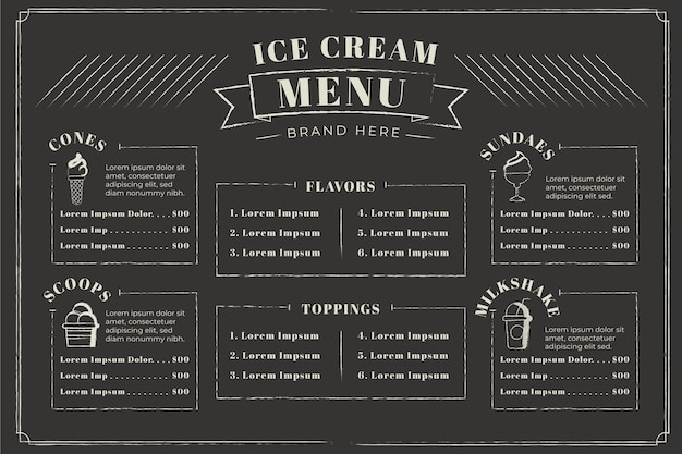 Modèle De Menu De Tableau De Crème Glacée Dessiné à La Main