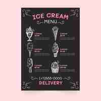 Vecteur gratuit modèle de menu de tableau noir de crème glacée dessiné à la main