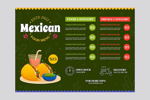 Vecteur gratuit modèle de menu taqueria dégradé