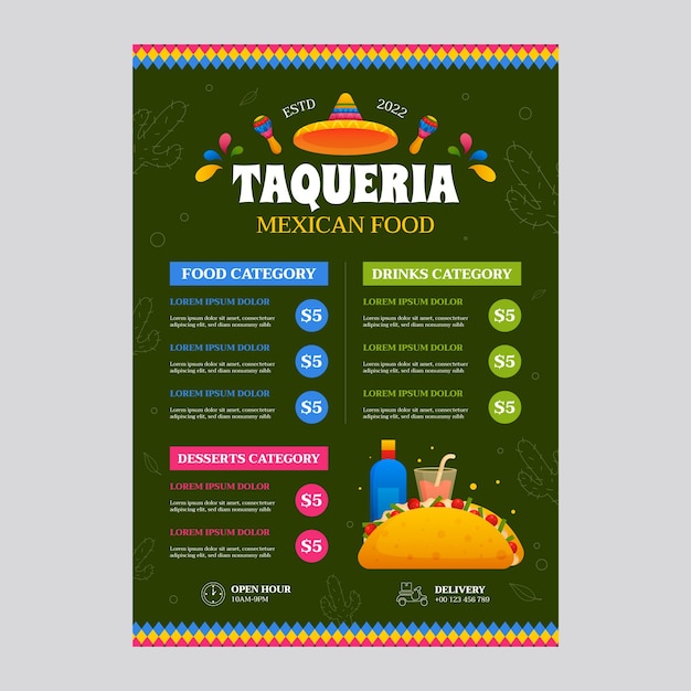 Modèle De Menu Taqueria Dégradé