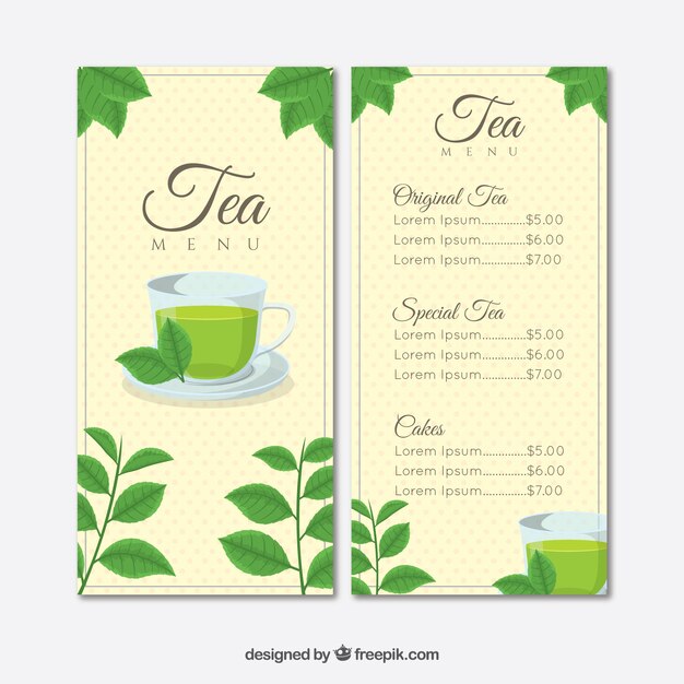 Modèle de menu de thé dans un style plat