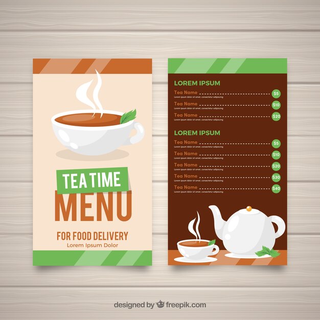 Modèle de menu de thé dans un style plat