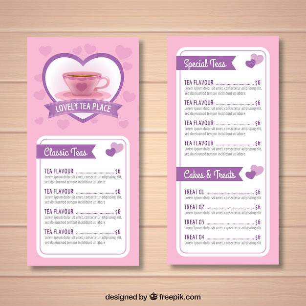 Modèle de menu de thé avec un style réaliste