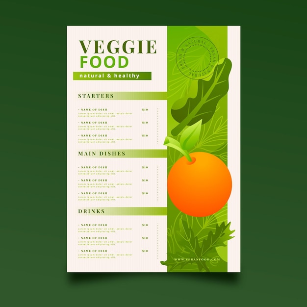 Vecteur gratuit modèle de menu végétarien de conception dégradée