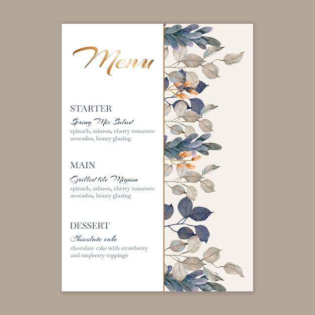 Vecteur gratuit modèle de menu vertical de mariage floral