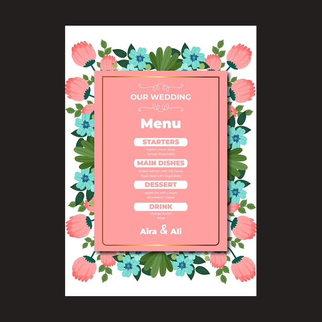 Vecteur gratuit modèle de menu vertical de mariage floral