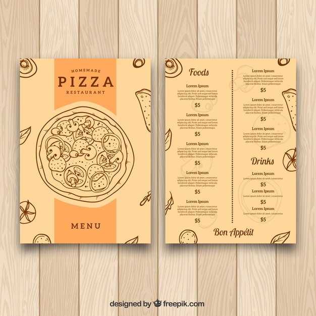 Modèle de menu vintage de pizza dessinée à la main