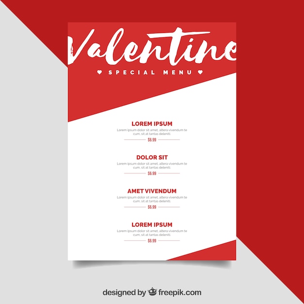 Vecteur gratuit modèle de menu vintage saint-valentin
