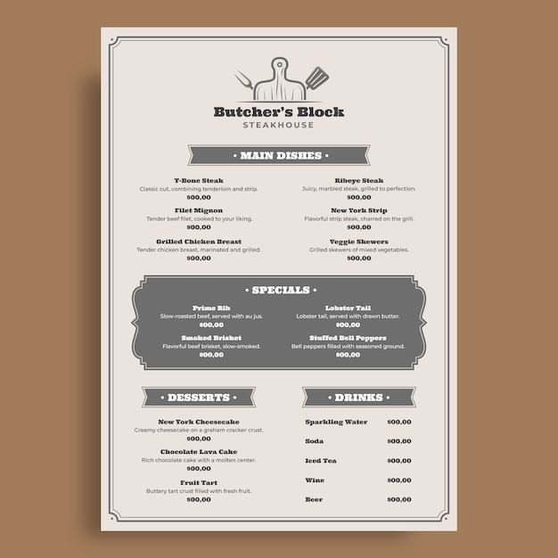 Modèle de menu