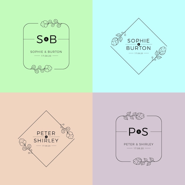 Modèle De Monogrammes De Mariage En Couleurs Pastel