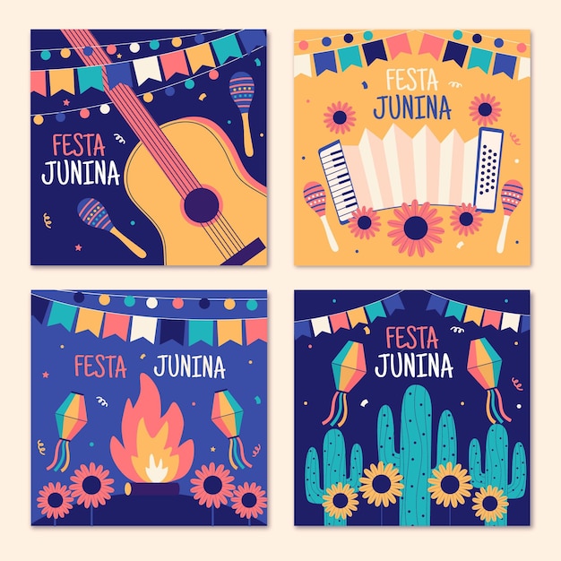 Modèle De Pack De Cartes Festa Junina Dessinés à La Main