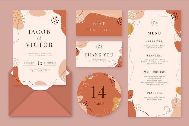 Modèle de pack de papeterie de mariage dessiné à la main
