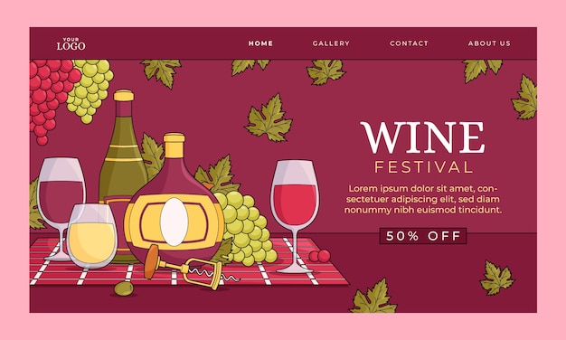 Vecteur gratuit modèle de page d'accueil du festival du vin