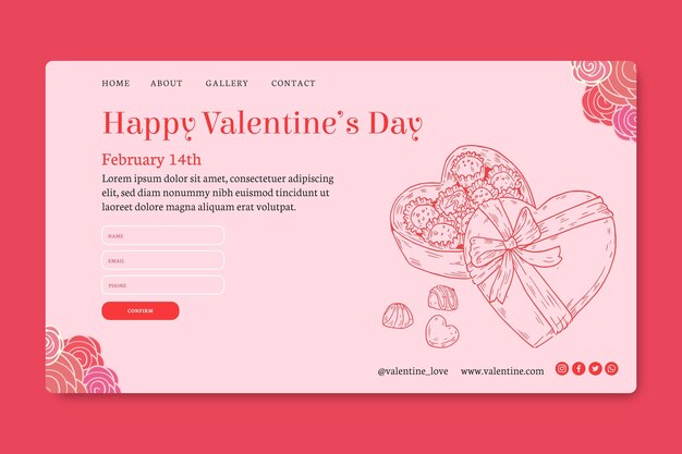 Vecteur gratuit modèle de page d'accueil de la saint-valentin