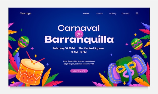 Vecteur gratuit le modèle de page d'atterrissage de gradient carnaval de barranquilla