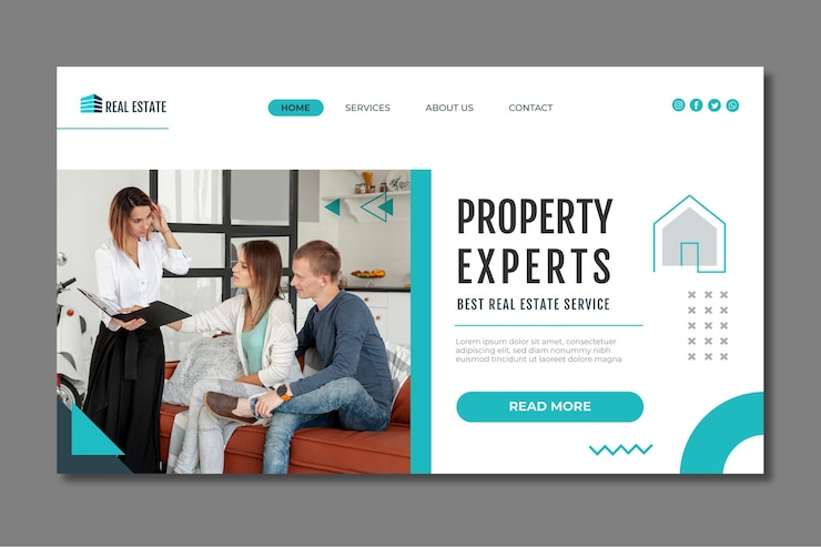 Vecteur gratuit modèle de page d'atterrissage immobilière