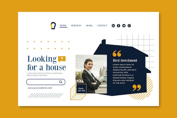 Vecteur gratuit modèle de page d'atterrissage immobilière