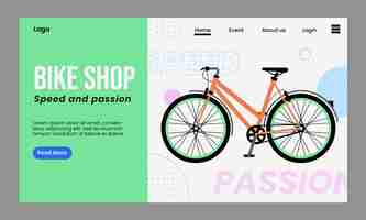 Vecteur gratuit modèle de page d'atterrissage de magasin de vélos à design plat