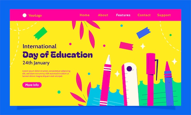 Vecteur gratuit modèle de page d'atterrissage pour la journée internationale de l'éducation
