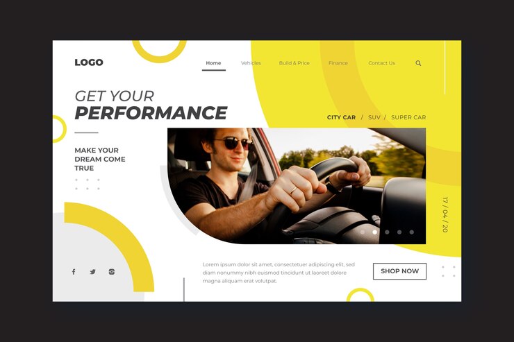 Vecteur gratuit modèle de page d'atterrissage pour les voitures avec homme