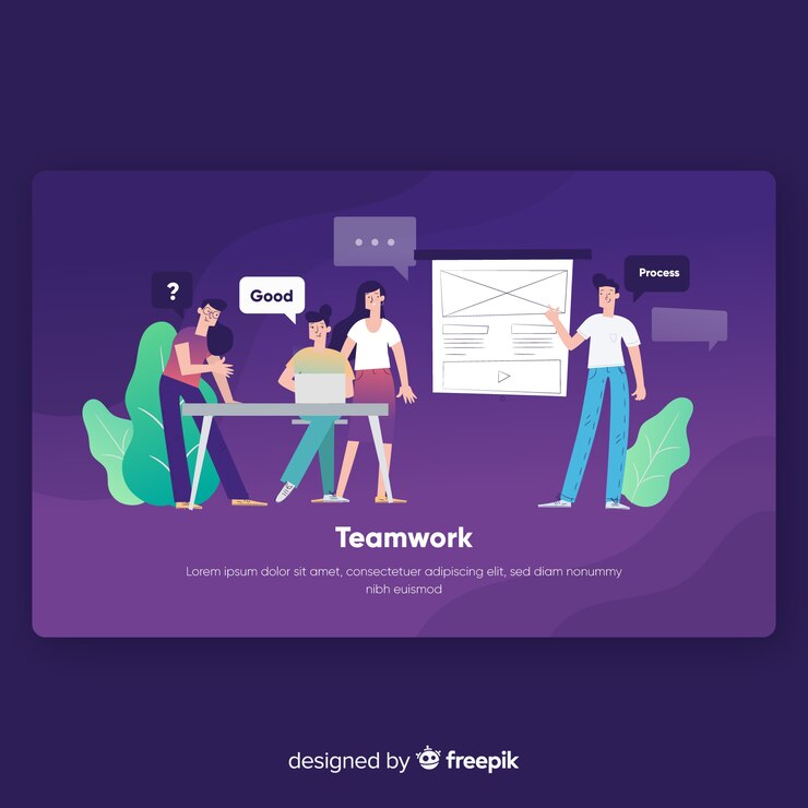 Vecteur gratuit modèle de page d&#39;atterrissage de travail d&#39;équipe