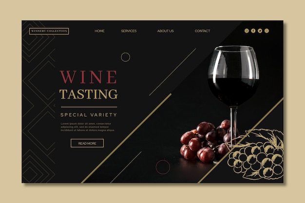 Vecteur gratuit modèle de page de destination d'annonce de dégustation de vin