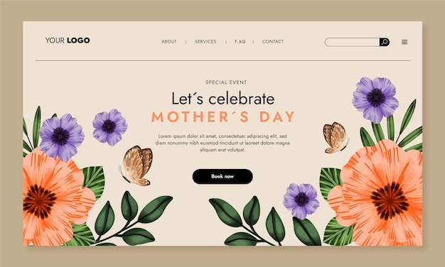 Vecteur gratuit modèle de page de destination aquarelle pour la fête des mères