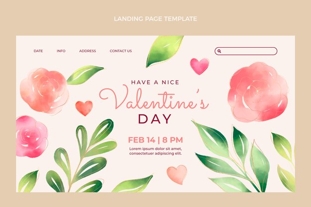 Modèle de page de destination aquarelle pour la saint-valentin
