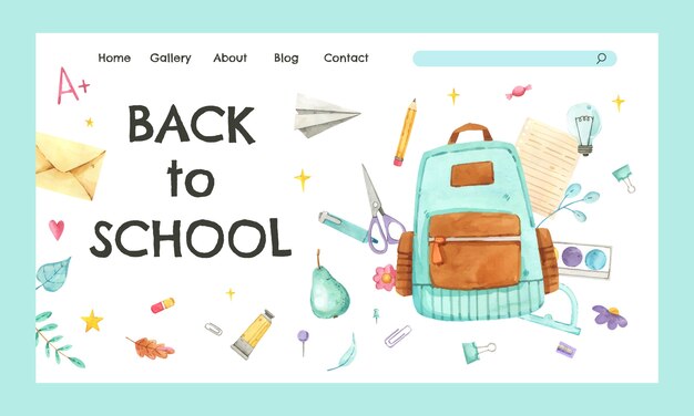 Modèle de page de destination aquarelle retour à l'école