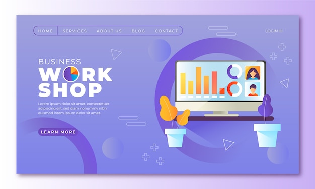 Vecteur gratuit modèle de page de destination de l'atelier d'affaires dégradé