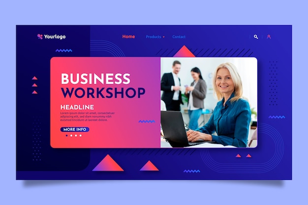 Vecteur gratuit modèle de page de destination de l'atelier d'affaires dégradé