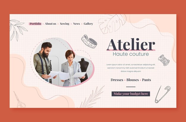 Modèle de page de destination d'atelier dessiné à la main