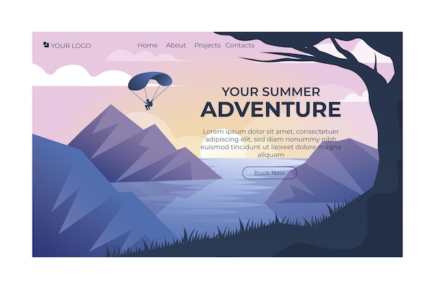 Vecteur gratuit modèle de page de destination d'aventure en dégradé